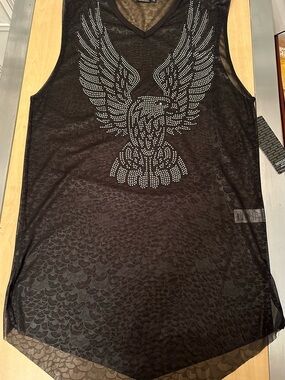 Men's Black V-Neck Sleeveless Shirt with Eagle Graphic S1045